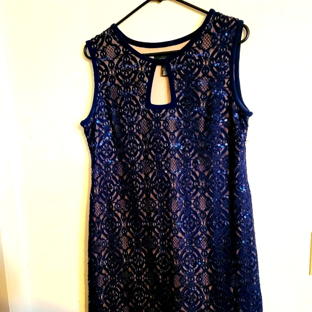 Lacy Navy Blue Sequent Dress,